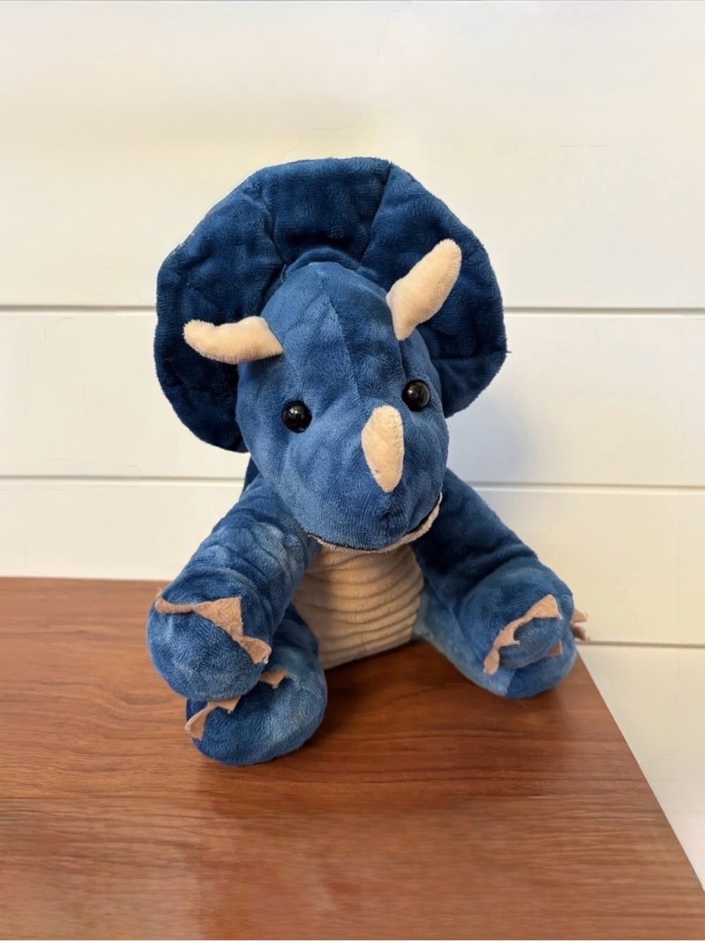 Hug Fun Triceratops Dinosaur Stuffed Animal Plush Blue Dinosaur Ribbed Belly